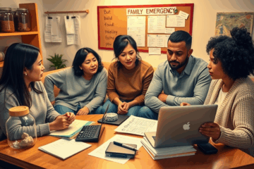 A family discussing financial plans during an emergency.