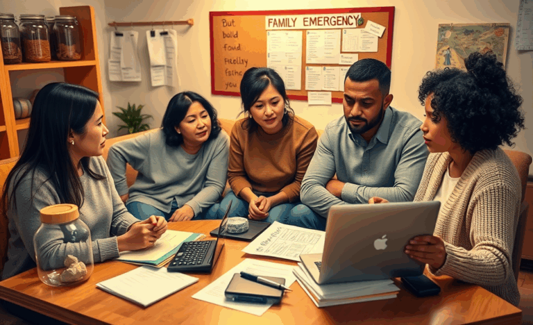 A family discussing financial plans during an emergency.