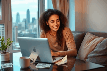 Image of a person receiving quick loan approval online during a financial crisis.