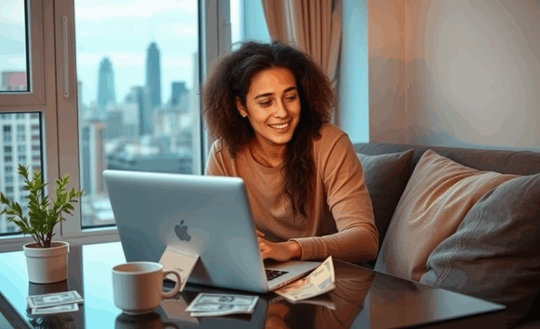 Image of a person receiving quick loan approval online during a financial crisis.