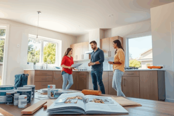 A homeowner reviewing plans for a major home renovation project financed by a personal mortgage loan.