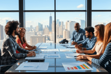 A person signing a property purchase agreement with financing documents and a house model on the table.