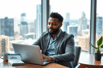 A person signing paperwork for a quick personal loan, with real estate properties in the background.