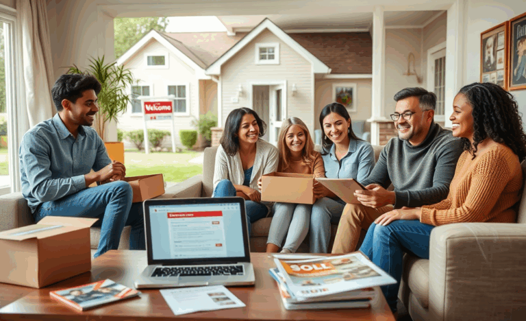 A happy family holding keys in front of their new home, symbolizing the achievement of home ownership through online loans.