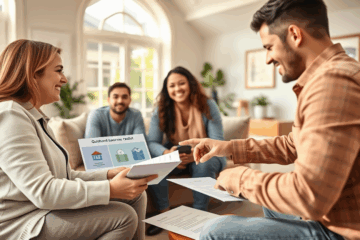 Image depicting secure and quick credit options for real estate refinancing, featuring a house and financial documents.