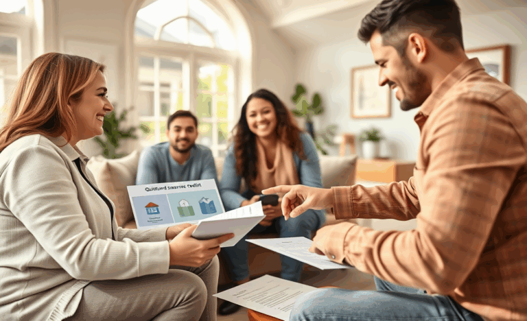 Image depicting secure and quick credit options for real estate refinancing, featuring a house and financial documents.