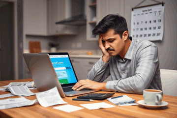 An individual applying online for an Avant personal loan to address urgent financial needs.