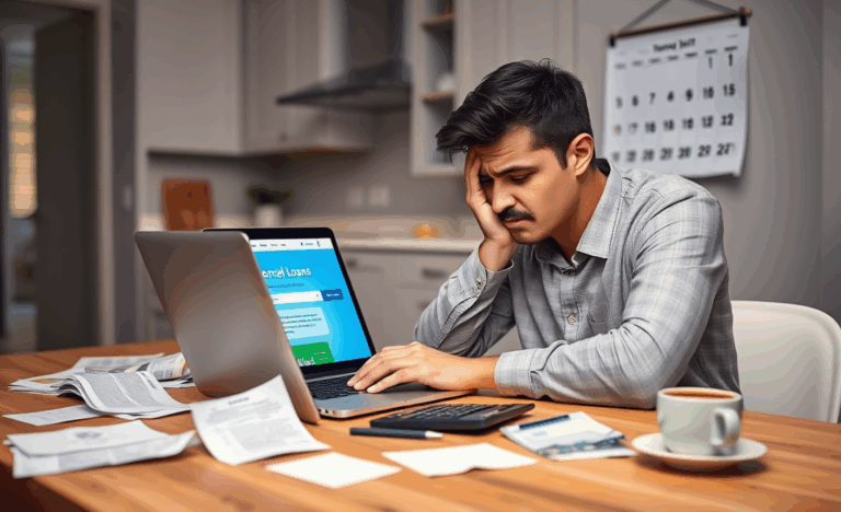 An individual applying online for an Avant personal loan to address urgent financial needs.