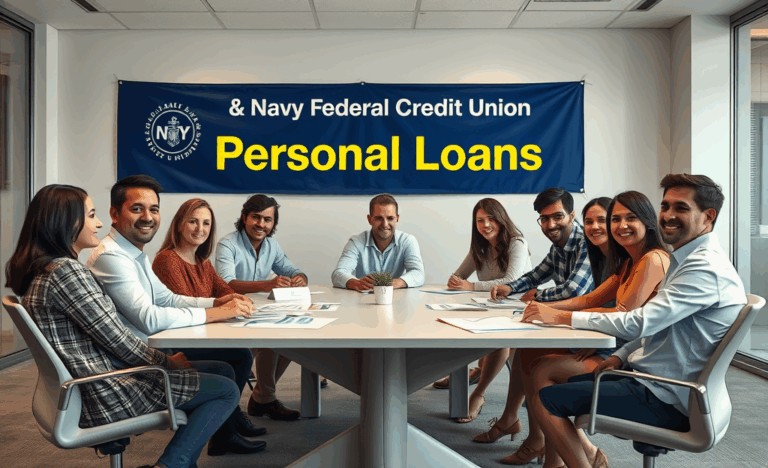 Image depicting a Navy Federal Credit Union service counter with a financial advisor assisting a customer, emphasizing personal loan services.